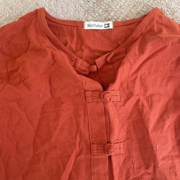 Etsy Rust Peasant Cotton Linen Maxi Dress - Picture 2 of 4